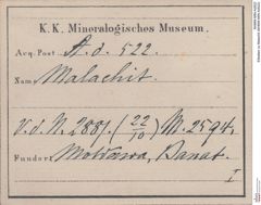Etiketten zu Malachit (NHMW-MIN-Ad522)